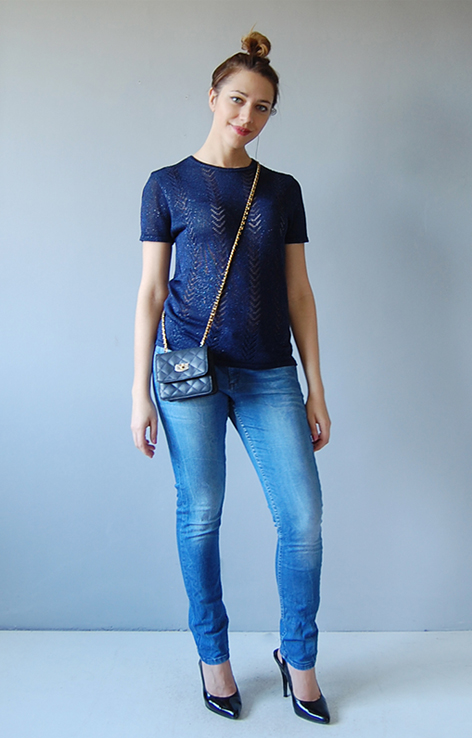 Ażurowy błyszczący retro top