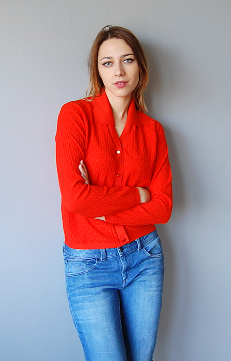 Zapinany sweterkowy top lata 60.