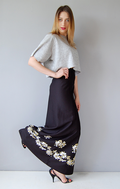 Maxi spódnica złoty haft lata 70.