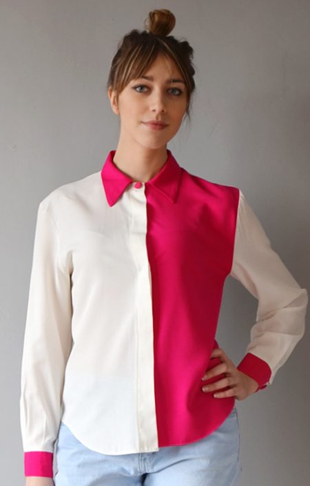 Biało różowa koszula z kołnierzykiem