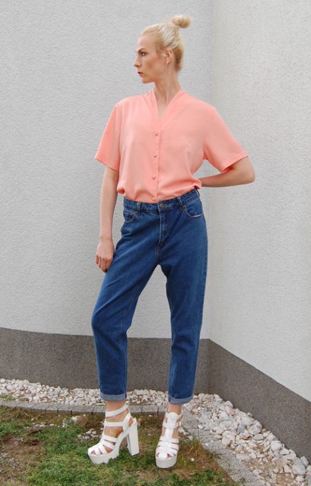 Łososiowa bluzka z zakładkami