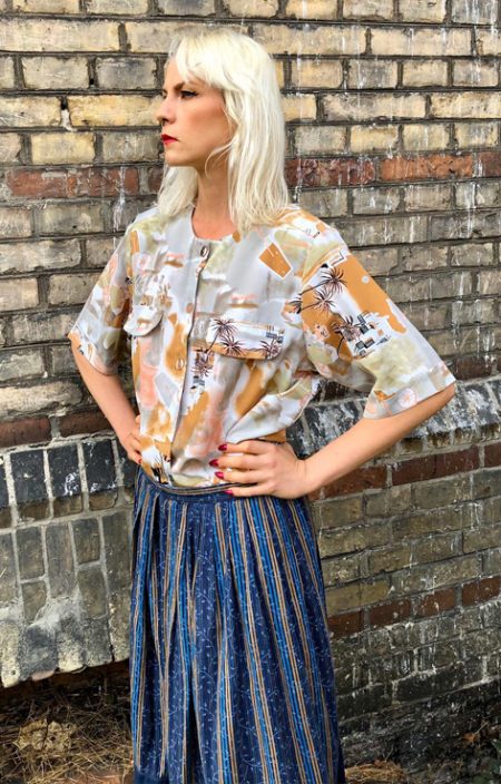 Koszula z kieszonkami tropikalny print lata 90.