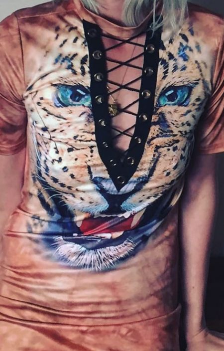 Sukienka wiązany dekolt z tygrysem