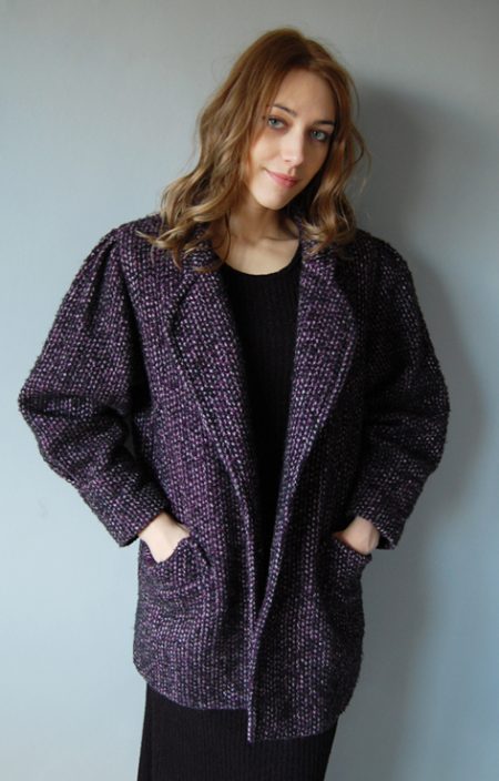 Wełniany czarno-fioletowy płaszczyk