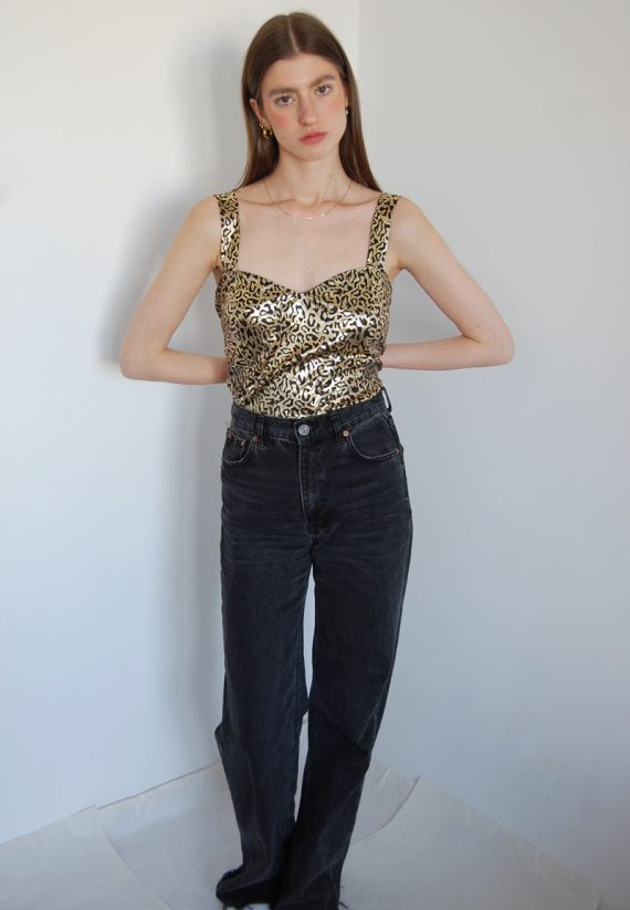 Błyszczący złoty top panterka na ramiączkach