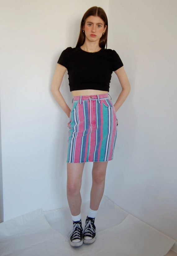 Jeansowa spódniczka kolorowe paski lata 90.