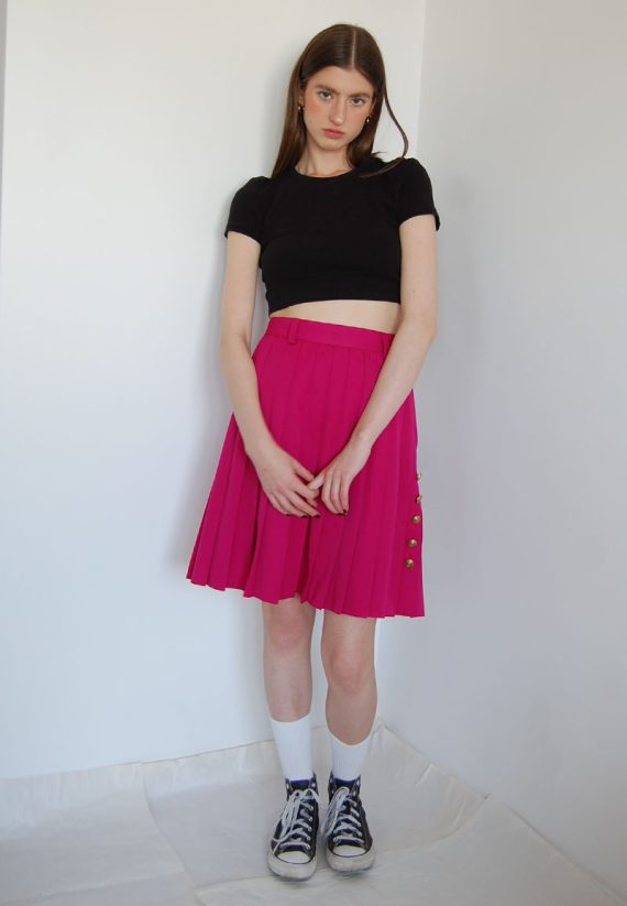 Ciemno-różowa spódniczka kontrafałdy złote guziki