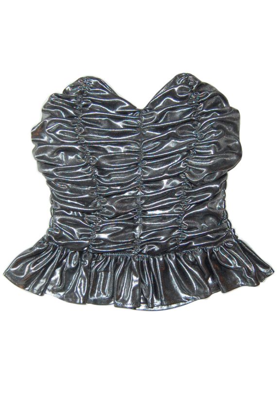 Błyszczący srebrny gorsetowy top